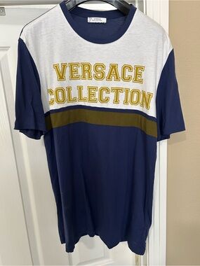 Versace Collection Navy, White & Gold Logo Short Sleeve Tee